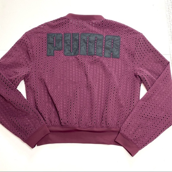 Puma luxe Mesh Zip up Jacket Burgundy - Picture 10 of 12